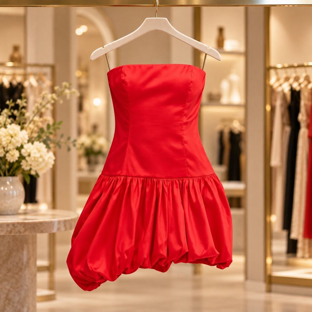 Bardot Alyna Strapless Asymmetric Bubble Hem Mini Dress Fire Red Size 10 NWT
